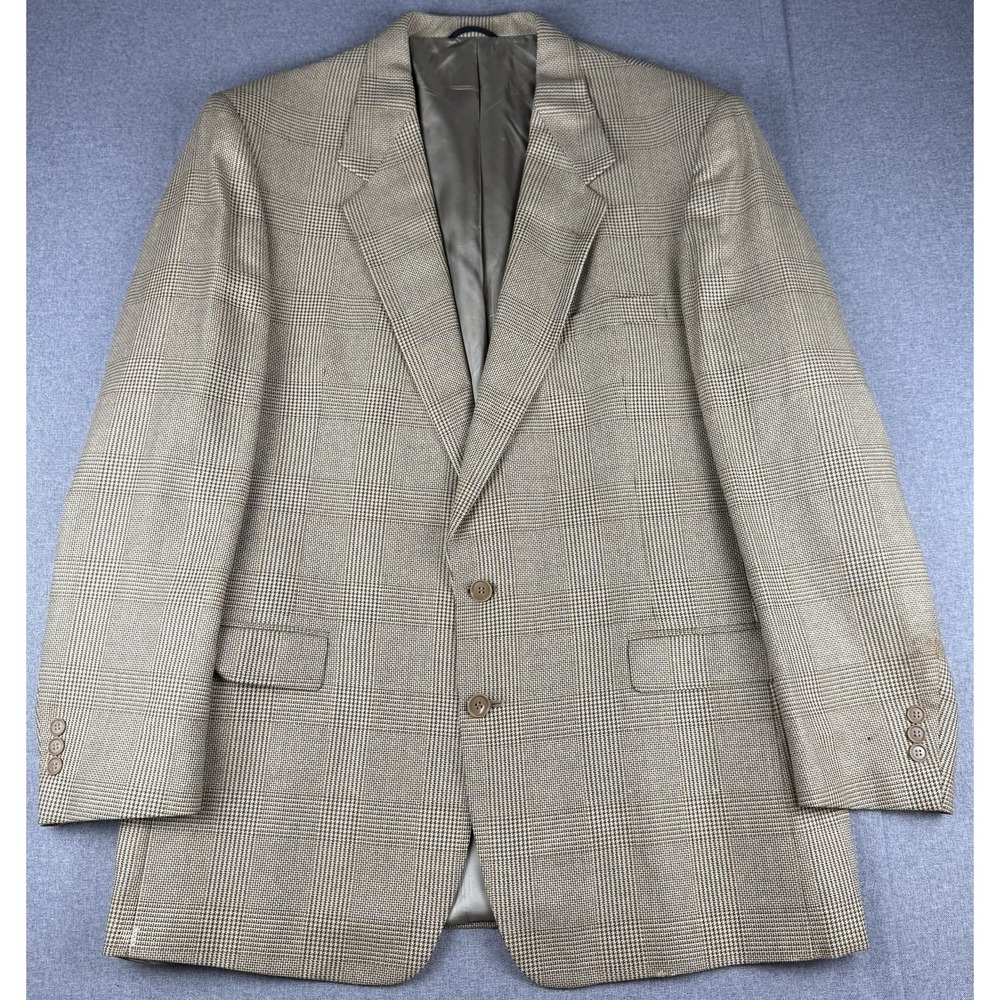 Nino Cerruti Rue Royale Mens Sport Coat Blazer Glen Plaid Gray USA 2 Btn